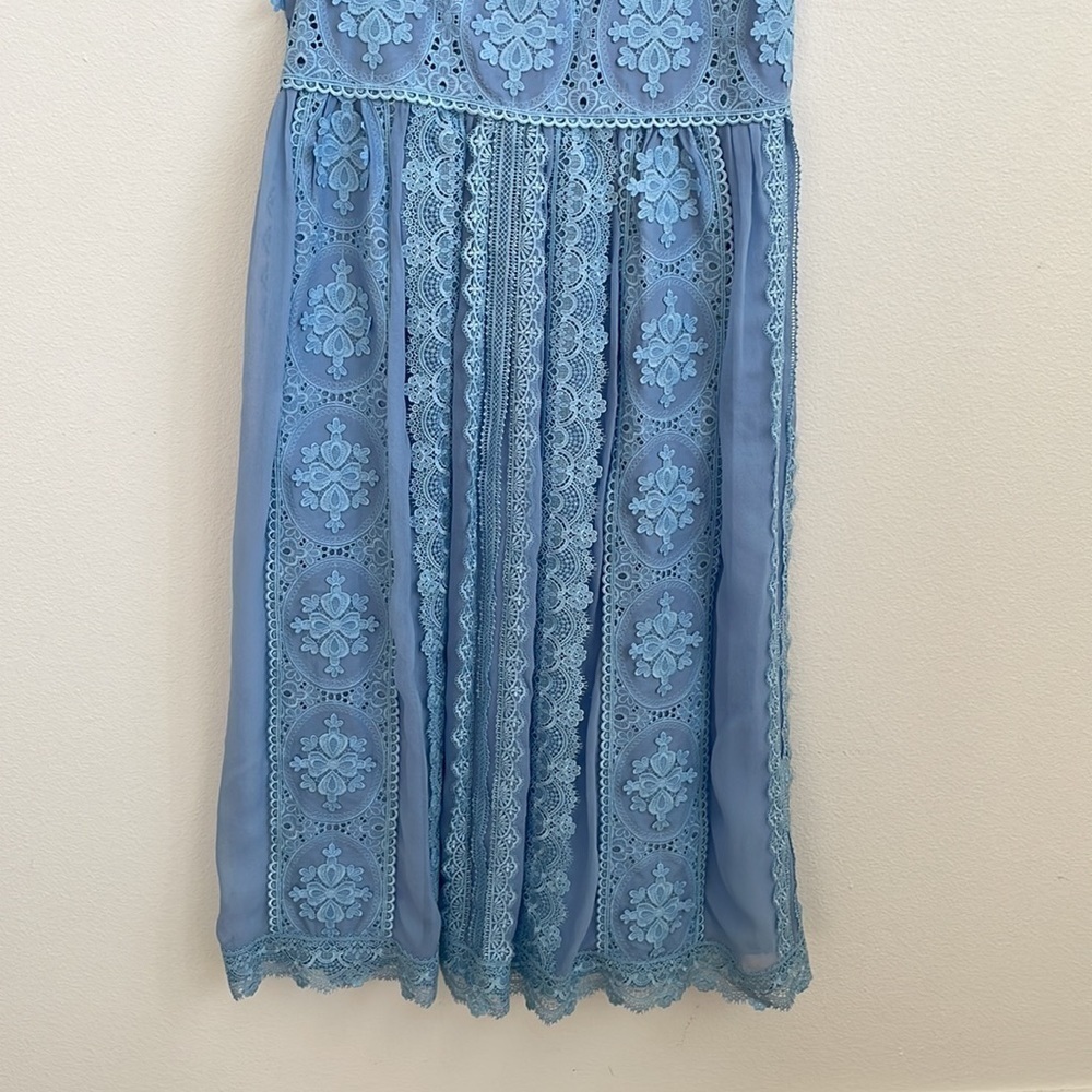 Costarellos baby blue sleeveless Lace chiffon Guipure midi dress 42 - Picture 4 of 10
